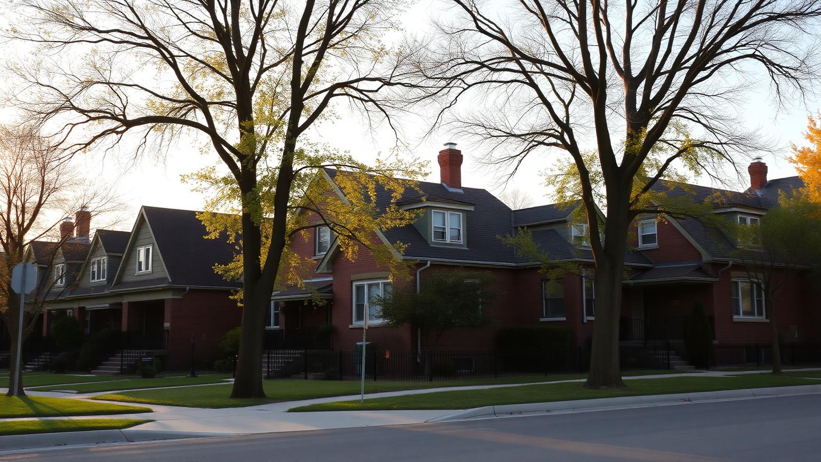 A row of classic Chicago brick bungalows in Edison Park